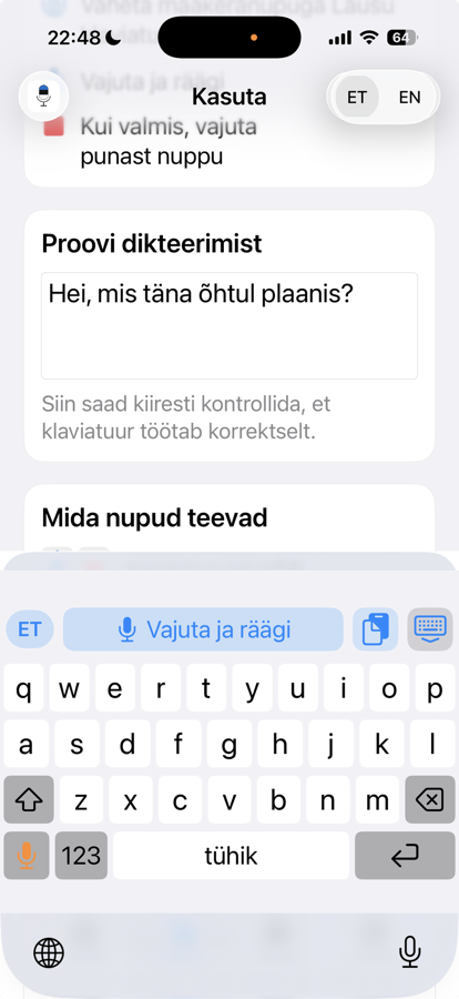 Lausu klaviatuur dikteerimisribaga