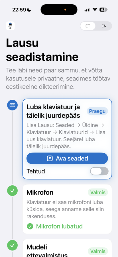 Lausu seadistamise sammud